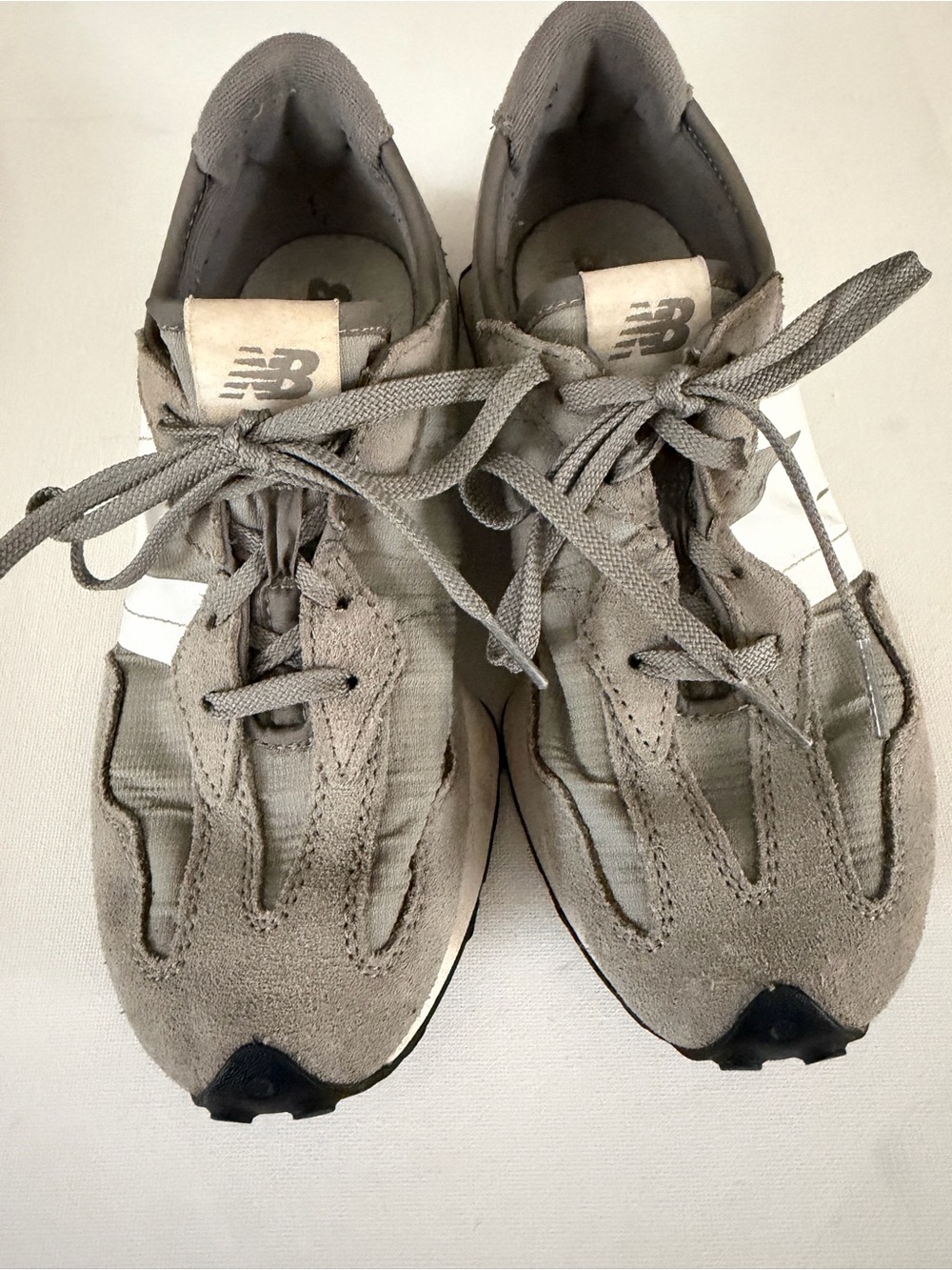 New Balance Men's Taupe Grey Suede & Mesh Sneakers with White Side Stripe